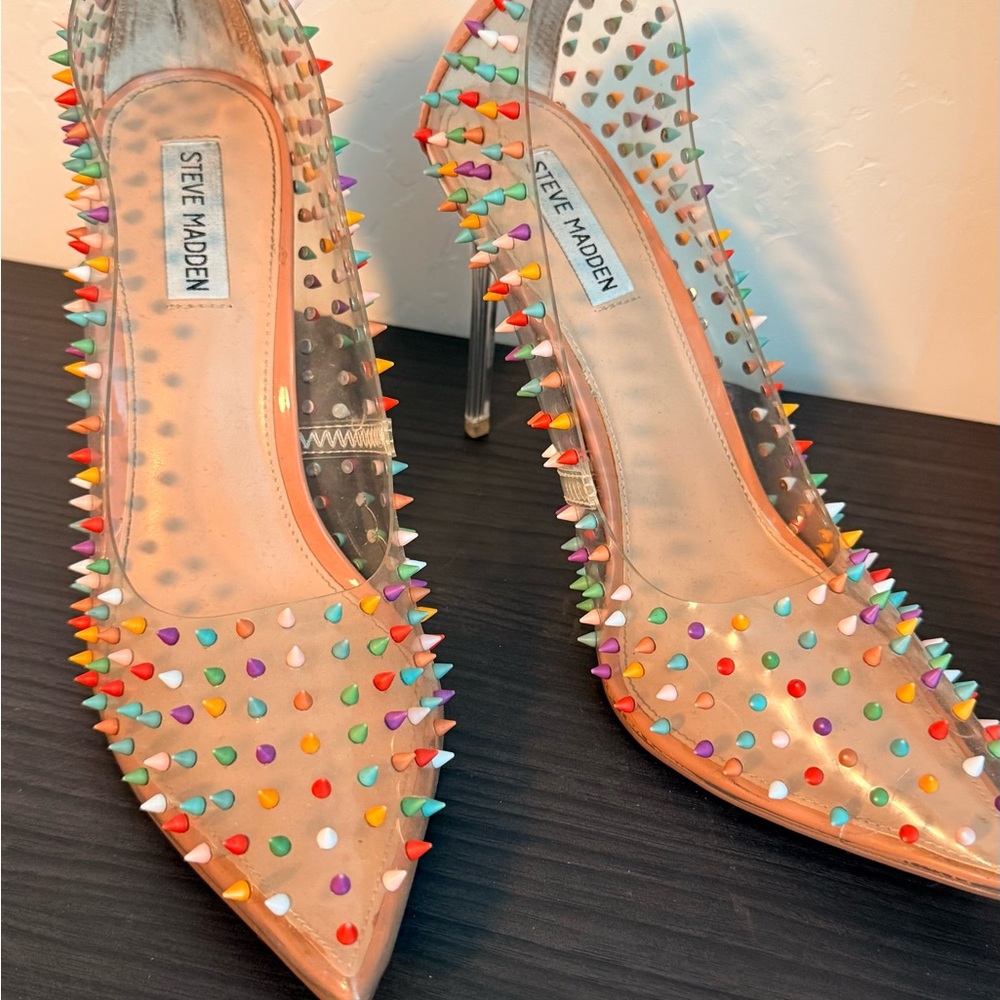 Steve Madden Clear Heels with Multicolor Studs